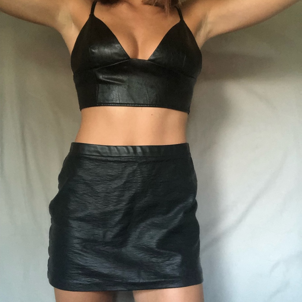 Pleather crop top & pleather mini skirt